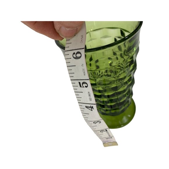 Vtg Indiana Glass Whitehall Avocado Green Cubist Tumbler Footed 6” Glass 6989 - Picture 7 of 7